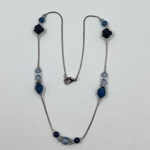 Blue Beaded Silver Tone 18” Chain Necklace - Picture 3 of 8